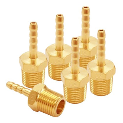 Uenede Brass 1/8" NPT Male to 1/8" Hose Barbed Fittings, 6PCS | Barb Pipe Fittings Air Line Repair Connectors for Water Oil Gas - size: 1/8"Barb, style: 1/8"NPT Male