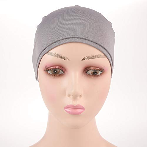 Women Flower Elastic Turban Beanie Head Scarf wrap Chemo Cap hat for Cancer Patient - color: Purple Gray