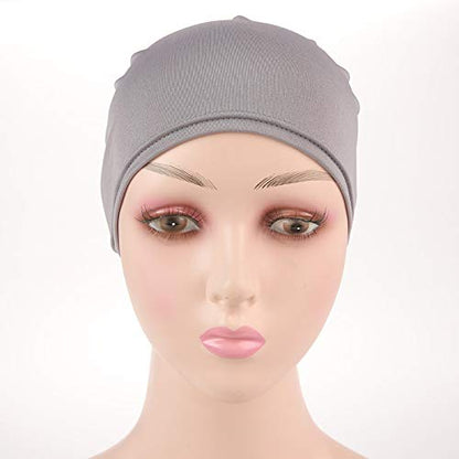 Women Flower Elastic Turban Beanie Head Scarf wrap Chemo Cap hat for Cancer Patient - color: Purple Gray