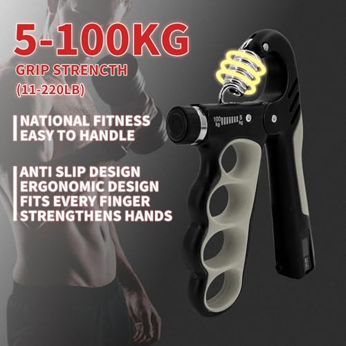 Grip Strength Trainer 1 Pack - Adjustable 11-220Lbs (5-100KG) with Auto Counter, Hand Grip Strengthener, Forearm Exerciser for Athletes, Musicians, Gym, Home