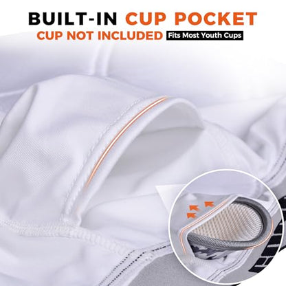 COOLOMG Youth Boys Baseball Sliding Shorts with Cup Pocket (NO Cup) Padded Compression Underwear - color: White-yellow, size: Medium