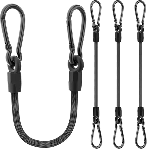 Bungee Cords with Carabiner, 18 Inch Long Heavy Duty Bungee Cords with Carabiner Clip Outdoor, 1/3 Inch Black Extra Strong Elastic Rope with Carabiner Hooks for Camping, Tarps, Bike Rack, Tent, 4 Pack - size: Upgraded - 18"- 4 pcs