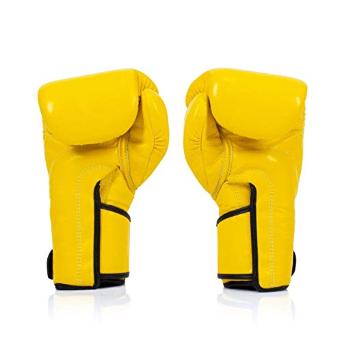 Fairtex BGV6 Angular Boxing Gloves, Locked Thumb Muay Thai MMA Kickboxing | Premium synthetic body with triple-layer foam padding. Joint protection and firm wrist support safeguard hands on heavy bags - color: Yellow, size: 14oz