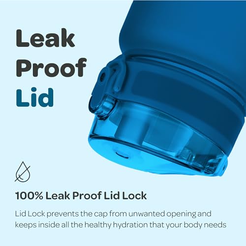 Hydracy 타임 마커 및 과일 인퓨저가 있는 물병 - BPA 프리 - 946.4ml(32온스) | 샘 방지 체육관 병, 마실 시간이 있고 땀이 나지 않는 슬리브 - 피트니스 스포츠 및 야외 활동에 이상적입니다 - color: 미드나잇 블루, size: 32온스