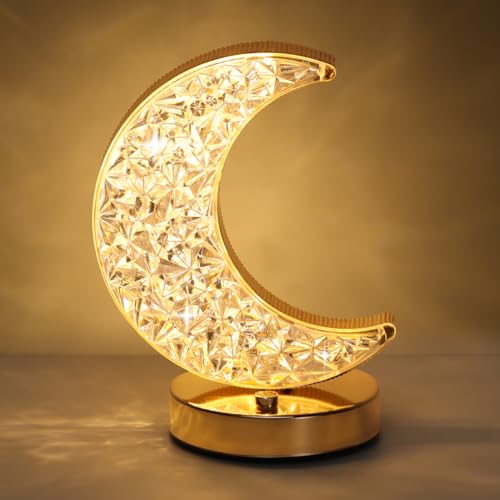 Lewondr Crescent Moon Table Lamp, Stepless Dimmable Touch Lamp with 3 Colors, Rechargeable Night Light with USB Port, Ramadan Moon Light Bedside Lamp for Nightstand Desk Bedroom Living Room Home Decor - style: Moon