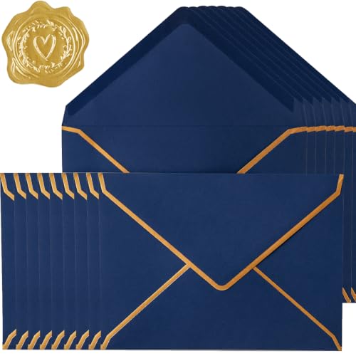 30 Pack 4x6 Envelopes Thick Paper Blue, 6.25x4.25 inches | Gold Border, A7 Greeting Cards Envelopes, Includes Stickers, For Invitation - color: Navy Blue, size: 6.25x4.25 inches