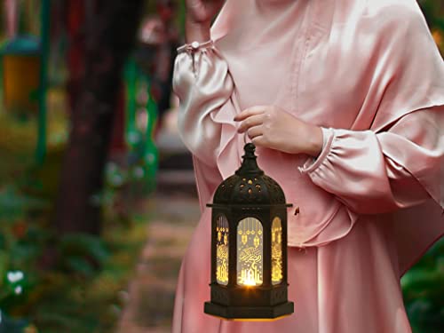 2 Pieces Ramadan Lantern Decoration, Ramadan Candle Lantern, LED Eid Mubarak Lamp, Ramadan Lantern Decor, Hanging Ramadan Lamp, for Home Tabletop Decor Creative Party Supplies (Black)
