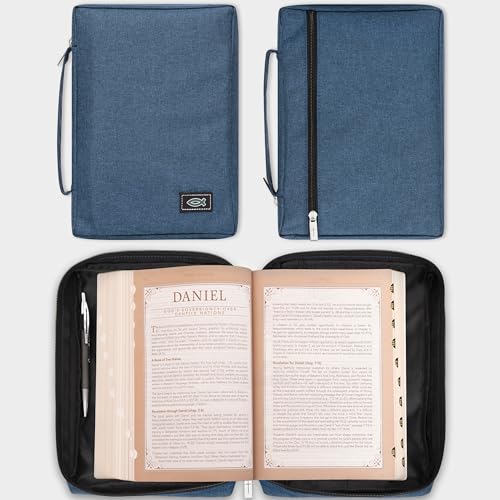 Christian Art Gifts Men/Women's Bible Cover Jesus Fish, Blue Canvas, Medium - color: Blue/Jesus Fish, size: Medium