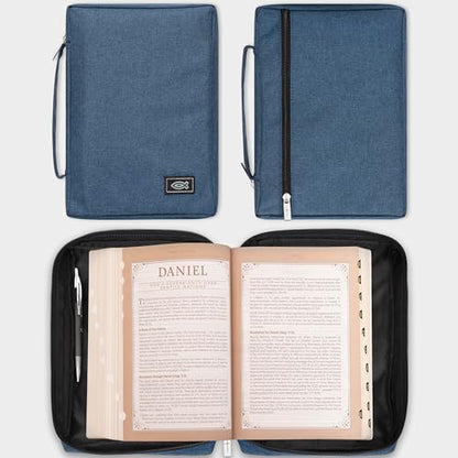 Christian Art Gifts Men/Women's Bible Cover Jesus Fish, Blue Canvas, Medium - color: Blue/Jesus Fish, size: Medium