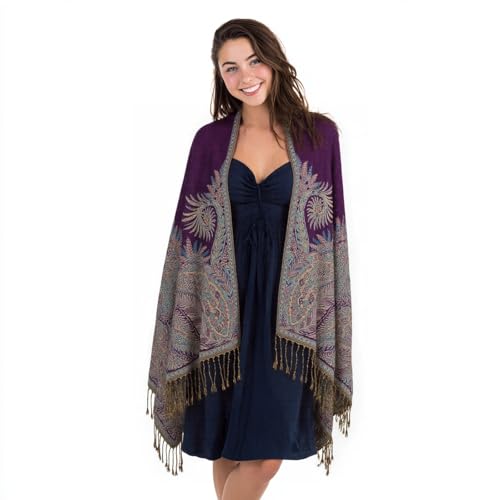 TUSHUSTY Pashmina Feel Shawls Wraps Rave Scarf for Women Soft Silky Reversible Men Scarves Hijab - color: Purple 2