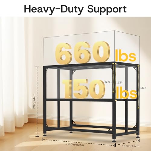 Fish Tank Stand, 40 Gallon Heavy Duty Metal Aquarium Stands, Reptile Tank, Turtle Tank, Breeder Tank Stand, 660LBS Capacity Terrarium Stand Rack with 2-Tier Storage Shelves (Black, 36.5"x18.5"x29.5") - color: Black, size: (40 Gallon)36.5"x18.5"