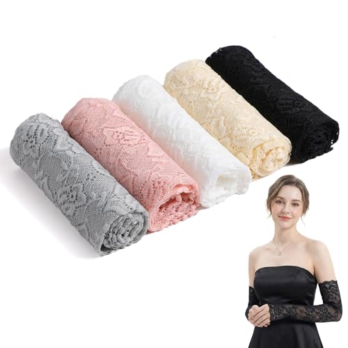 5 Pairs Women Lace Arm Sleeves Elegant Lace Sleeves to Cover Arms Fingerless Arm Covers Warmers for Women, 5 Colors