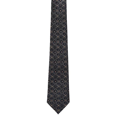 ASVP Shop Eid Necktie for Men Navy Blue and Gold Islamic Geometric Pattern Tie Muslim Holiday Dress Tie for Prayer Dinner Celebration Wedding
