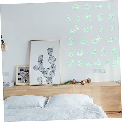 Toddmomy Arabic Alphabet Glow Dark Wall Sticker Educational Decals for Boy Girl Room Nursery Decorative Arabic Letters Wall Art