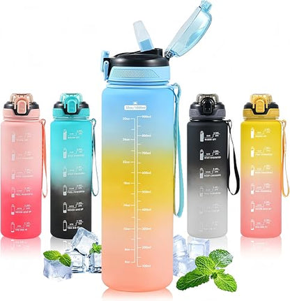 Water Bottle with Straw 1L,Boys Water Bottles with Straw 1 Litre,Waterbottle Leak-Proof Sports Water Bottle,Plastic Drinks Bottles Toxin Free，Bpa-Free (Blue Yellow) - color: 04-Blue Yellow