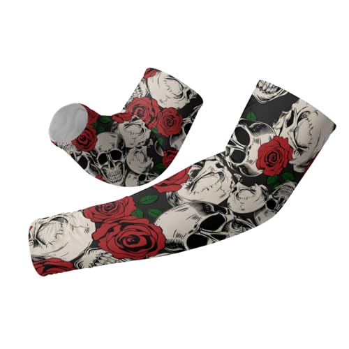 Cooling Arm Cover For Men & Women - Uv Sun Protection Arm Sleeves For Driving Golfing Fishing Cycling Hiking - color: Skull Rose Flower, size: 5.1x20.4in