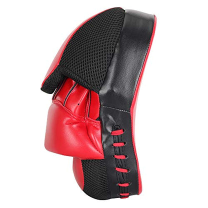 Curved Punching Mitts for Focused Hand Target Bag to Punch & Kickboxing, MMA Muay Thai Home Gym Training Pads for Men and Women - color: Red & Black
