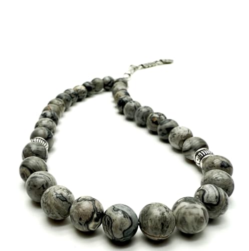 Elegant 8mm Jasper Map Agate Handmade Tasbih – Gemstone Muslim Prayer Beads, Metal Tassel with Special Case | Islamic Gifts for Dhikr, Namaz, Meditation - size: 33 Beads