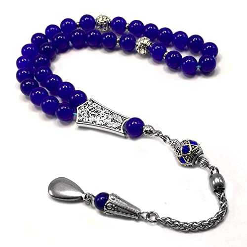 Design -Worry Beads Prayer Beads (8 mm-33 Beads) Tesbih-Tasbih-Tasbeeh Misbaha Subha Sebha Rosary (Navy Blue Agate Stone & Crystal Rhinestone Beads Design) - color: Navy Blue Agate Stone & European Crystal Rhinestone Beads Design