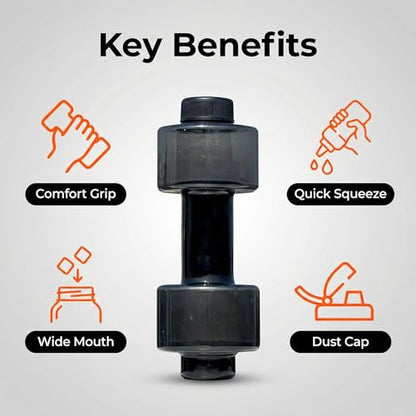 BDumbbell Shaped Sports Water Bottle Durable Plastic Gym Water Kettle For Fitness Outdoor And Daily Use - color: black