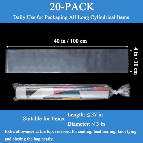 20PCS 4" x 40" Extra Long Clear Plastic Sleeves for Posters and Banners | Heavy Duty, 2 Mil Thick, Flat Open, Long Tube Storage Bags for Packaging Blueprint, Fishing Rods & Large Narrow Items - color: 4" x 40"-20PCS