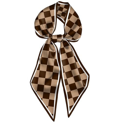 Head Hair Scarf Neck Silk Feeling Scarves Long Thin Satin Fashion Handbag Cute Decoration Women Girls 59 * 6.7'' - color: O-6-brown