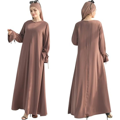 khalat Women's Muslim Kaftan Abaya Dress Eid Prayer Dress for Women Islamic Daily Dress Smooth Flowy Muslim Women Clothes - color: Khaki, size: Large