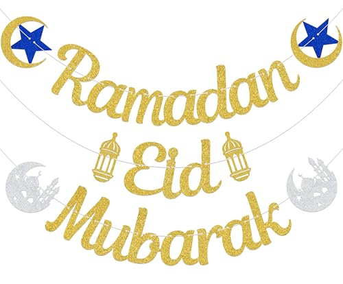 Ramadan Eid Mubarak Banner Eid Mubarak Decorations Ramadan Kareem Muslim Islamic Party Decoration Supplies Gold Glitter