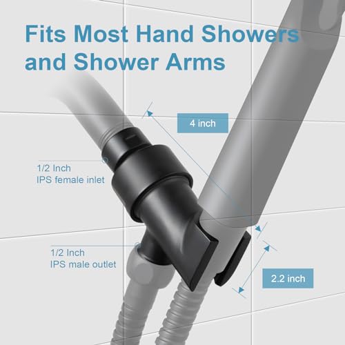 OFFO Shower Head Holder All Metal for Handheld Shower Head, Adjustable Shower Arm Mount with Solid Brass Pivot Ball, 1/2 in IPS Female Inlet and Male Outlet, Matte Black - style: Matte Black