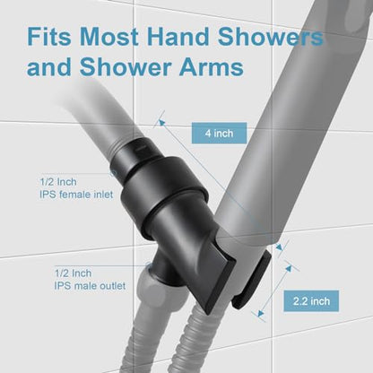 OFFO Shower Head Holder All Metal for Handheld Shower Head, Adjustable Shower Arm Mount with Solid Brass Pivot Ball, 1/2 in IPS Female Inlet and Male Outlet, Matte Black - style: Matte Black