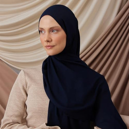 Modest Summer Woven Hijab | Premium Lightweight, Soft Touch Hijab for Women - color: Navy
