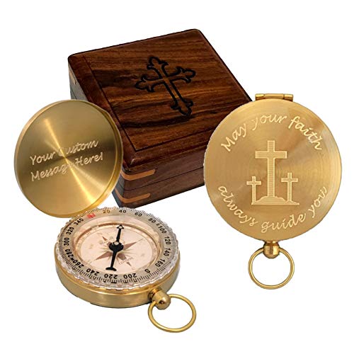 Engraved Brass Compass – Personalized Christian Gift for Baptism, Confirmation, Pastor Appreciation – Religious Faith Keepsake for Son from Mom and Dad or Grandson from Grandparents