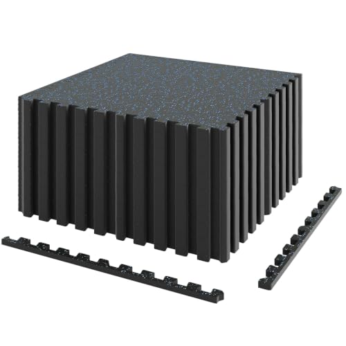 Giantex 24-Pack Interlocking Rubber Gym Floor Mats, 0.4'' Thick 24''x24'' Puzzle Tiles with Border Strips, 96 sq.ft Anti-Slip, Noise-Reducing Flooring for Home Workout Exercise (Black/Blue Speckled) - size: 0.4'' | 24 Tiles | 96 Sq Ft