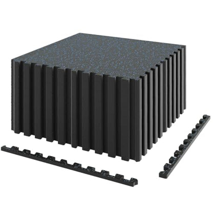 Giantex 24-Pack Interlocking Rubber Gym Floor Mats, 0.4'' Thick 24''x24'' Puzzle Tiles with Border Strips, 96 sq.ft Anti-Slip, Noise-Reducing Flooring for Home Workout Exercise (Black/Blue Speckled) - size: 0.4'' | 24 Tiles | 96 Sq Ft