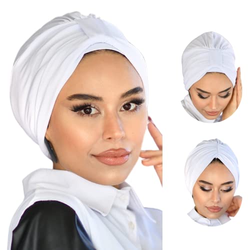 Para Life Turban With Band - Women's Hijab & Hair Wraps - Instant Hijab Cap - color: White