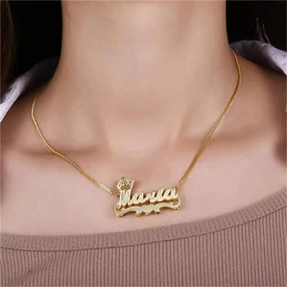 Custom Name Necklace Double Plated Name Necklace Personalized Name Plate Necklaces Name Necklaces for Women 18k Gold Plated Nameplate Pendant - color: Style 11