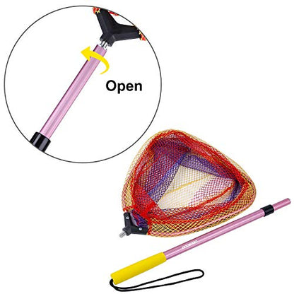 Kids Fishing Net - Telescoping Bait, Minnow, and Butterfly Net With 11.4" Depth, Handle Extends to 30" for Easy Catch and Release - color: Pink-1pack