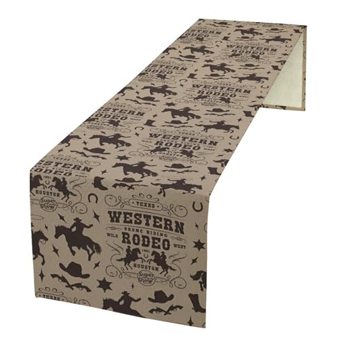 Western Cowboy Table Runner, Vintage Wild West Rodeo Riding Farmhouse Table Decoration for Kitchen Dining Cafe Home Party Decor, 13x36 Inch - color: Cowboy -1, size: W13"x L36"