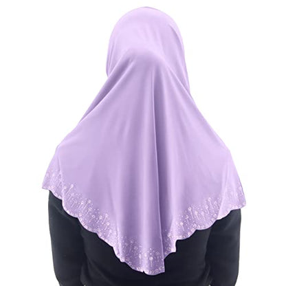 Instant Hijab Scarf for Women Muslim Women Clothing Headscarf for Girls with Czech Rhinestone - color: Lavender-wavy Edge