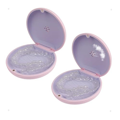 2 Pack Retainer Case with Vent Hole, Compatible with Invisalign | Portable Slim Travel Aligner Case,Secure Magnetic Closure-Food Grade Silicone Pad(2 Pack Pink) - color: 2 Pack Pink