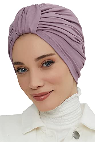 Aisha's Design Instant Turban Plain Cotton Scarf Head Wrap Lightweight Hat Bonnet Cap for Women - color: Lilac