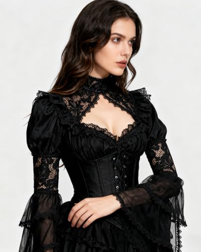 L'VOW Women's 1 Pair Gothic Black Lace Sleeves Witch Gloves Victorian Lace Arm Sleeve Vampire Accessory - color: A Black