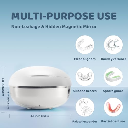 Retainer Case Denture Bath Case Basket Mirror Leak-proof White Hanburger | 2-in-1 design Strainer Basket No-Leak Cleaning Case for Mouth Guard Cute Removal Tool,Aligner chewies,Bursh - color: White Hanburger