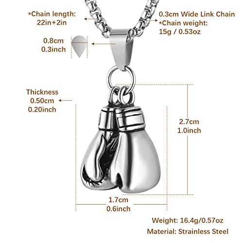 HZMAN Men Women Punk Stainless Steel Boxing Glove Chain Pendant Necklace - color: Silver（Two boxing gloves set）