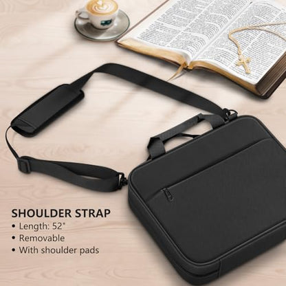 FINPAC Large Bible Cover, Carrying Book Case Church Bag Bible Protective with Zippered Pocket and Handle, Gift for Men Women - color: Black