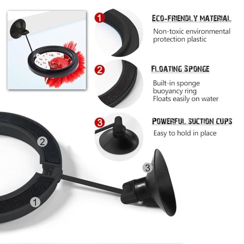 Fish Feeding Ring, Fish Safe Floating Food Feeder Circle Blue, with Suction Cup Aquarium, Square and Round Shape Fish Tank Towels - for Guppy, Betta, Goldfish, Etc (1 Circle) - color: black round