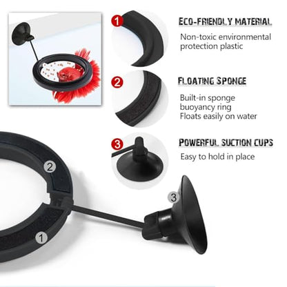 Fish Feeding Ring, Fish Safe Floating Food Feeder Circle Blue, with Suction Cup Aquarium, Square and Round Shape Fish Tank Towels - for Guppy, Betta, Goldfish, Etc (1 Circle) - color: black round