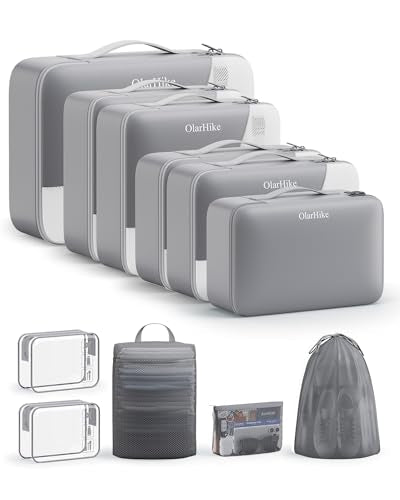 OlarHike 11 Set Packing Cubes for Travel,Gifts for Women Mom,Anti-Tearing Suitcase Organizer,with Over 1000 pcs Mesh Holes,Vacation Essentials & Accessories for Cruise Ship - color: 04 Gray