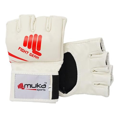 MMA Gloves Men - Open Palm Punching Bag Gloves – Synthetic Leather Martial Arts Boxing Gloves for Men and Women - Workout Gloves for Grappling, Sparring, Muay Thai & Kickboxing - color: White