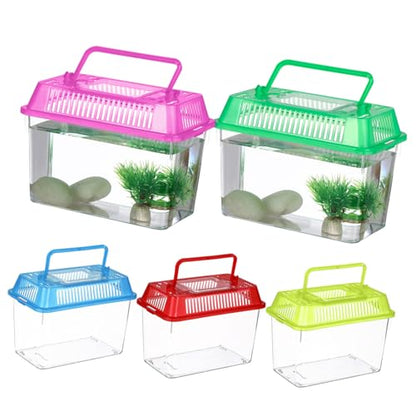 Toddmomy 5pcs Portable Small Plastic Fish Tank Handheld Aquarium Box for Reptile Habitat and Goldfish Feeding Transparent Mixed Color Turtle and Hamster Carrier